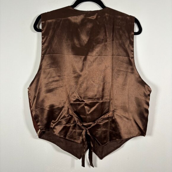 Vintage Western Suede Embroidered Vest Brown Cream Boho Ranch Cowgirl Size Large - Picture 6 of 6